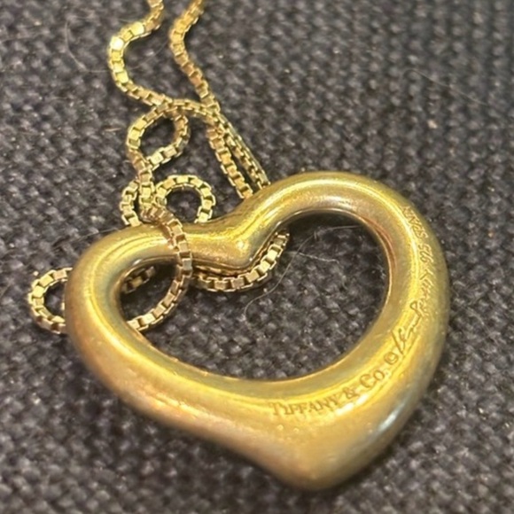 Tiffany & Co. large Elsa Peretti sterling Silver Open Heart Necklace .925 chain - Picture 6 of 9
